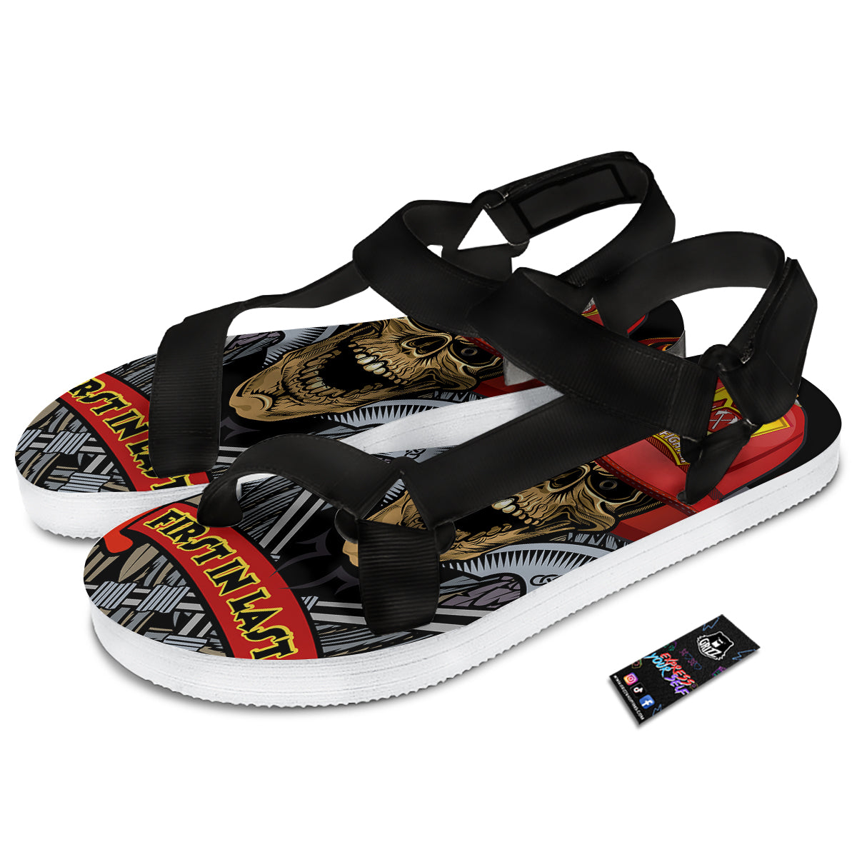 Firefighter Volunteer Print Black Open Toe Sandals-grizzshop