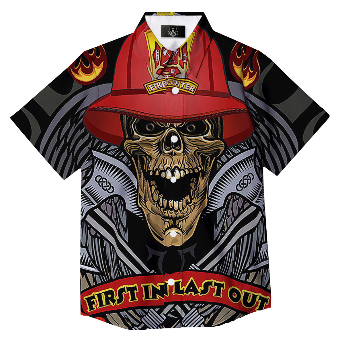 Firefighter Volunteer Print Button Up Shirt-grizzshop