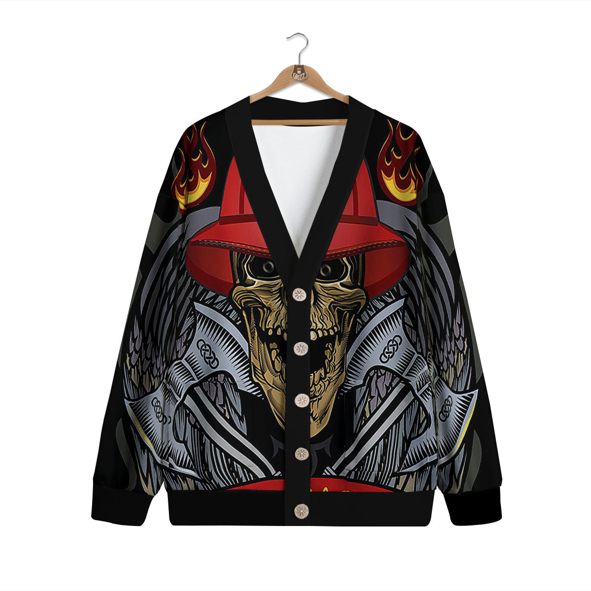 Firefighter Volunteer Print Cardigan-grizzshop