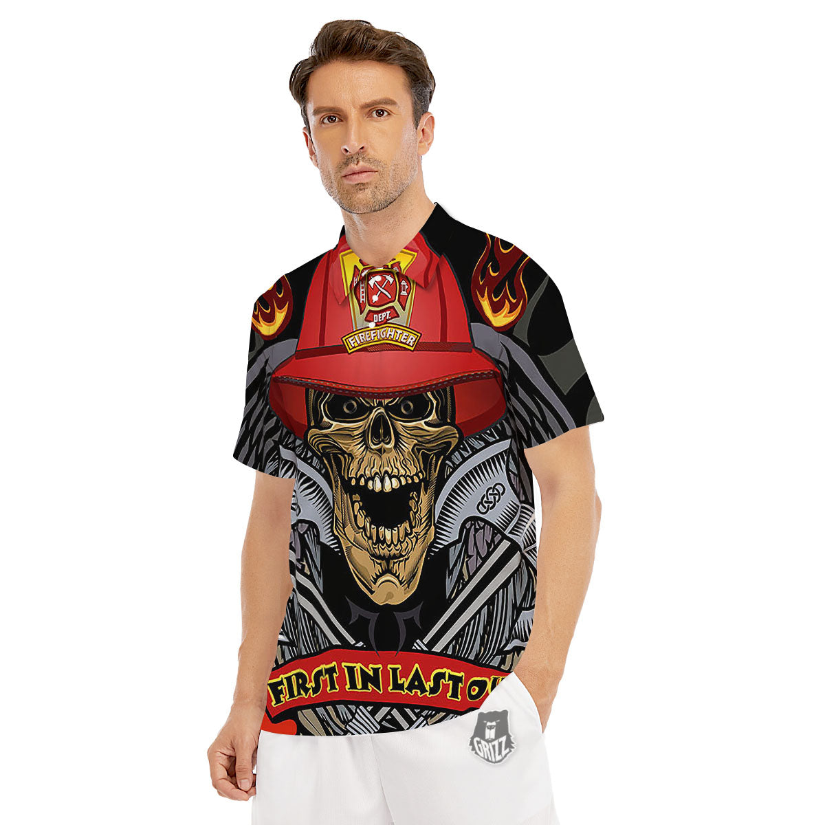 Firefighter Volunteer Print Men's Golf Shirts-grizzshop
