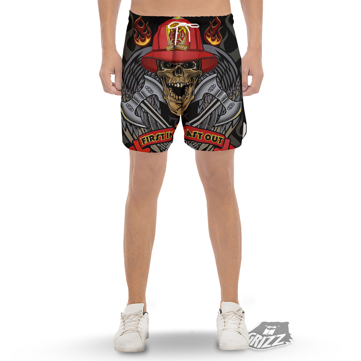 Firefighter Volunteer Print Men's Gym Shorts-grizzshop
