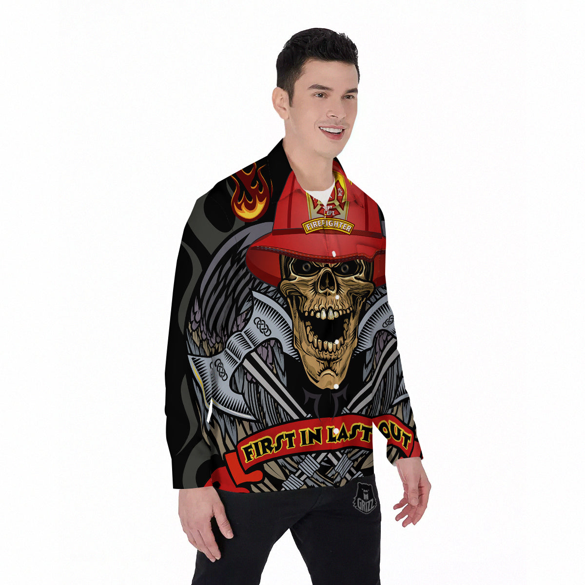 Firefighter Volunteer Print Men's Long Sleeve Shirts-grizzshop