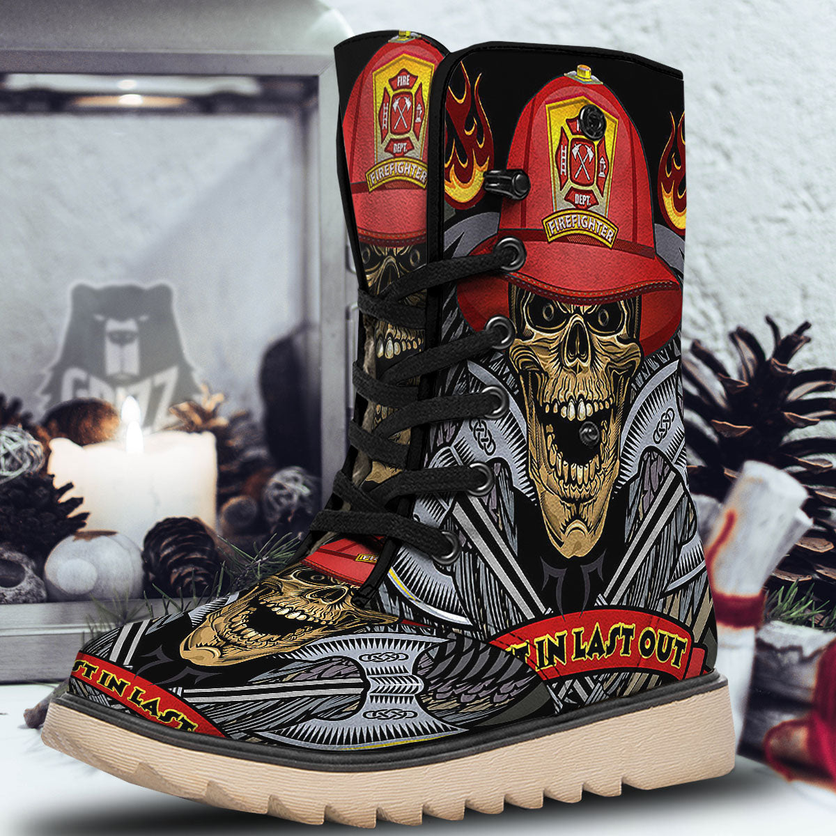 Firefighter Volunteer Print Snow Boots-grizzshop