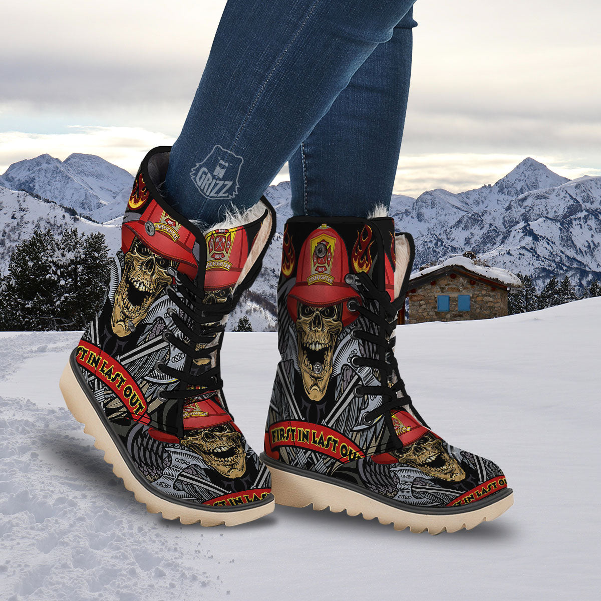 Firefighter Volunteer Print Snow Boots-grizzshop