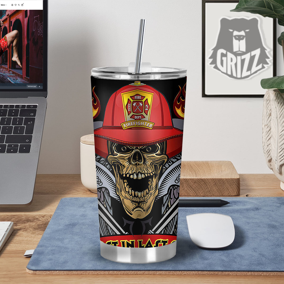 Firefighter Volunteer Print Tumbler-grizzshop