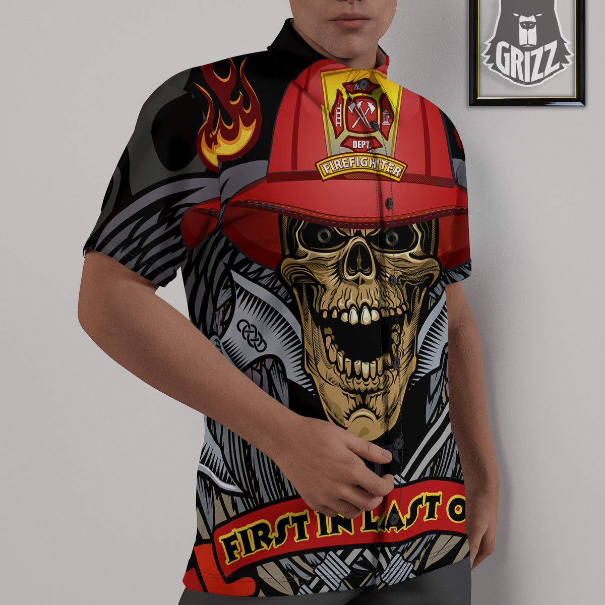 Firefighter Volunteer Print Untucked Shirts-grizzshop