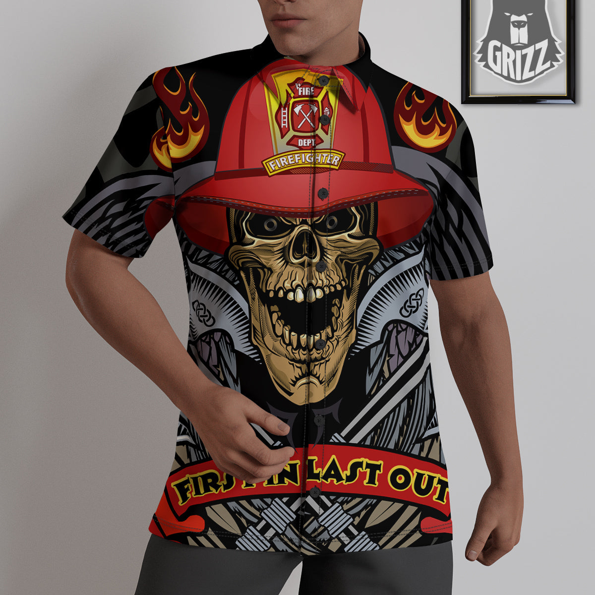 Firefighter Volunteer Print Untucked Shirts-grizzshop