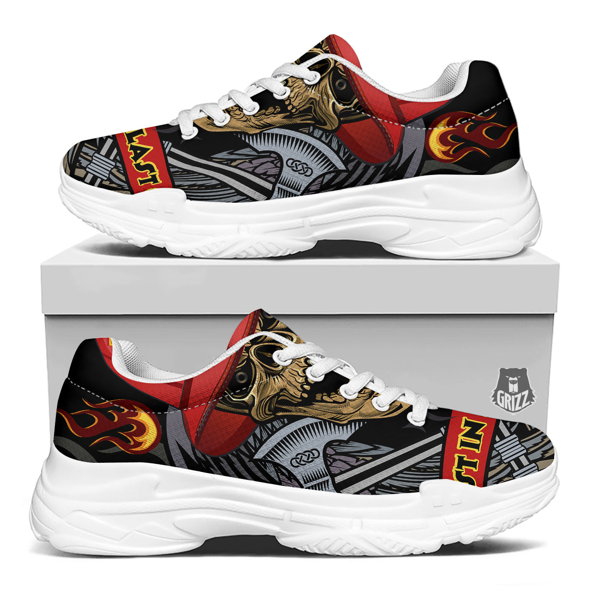 Firefighter Volunteer Print White Chunky Shoes-grizzshop