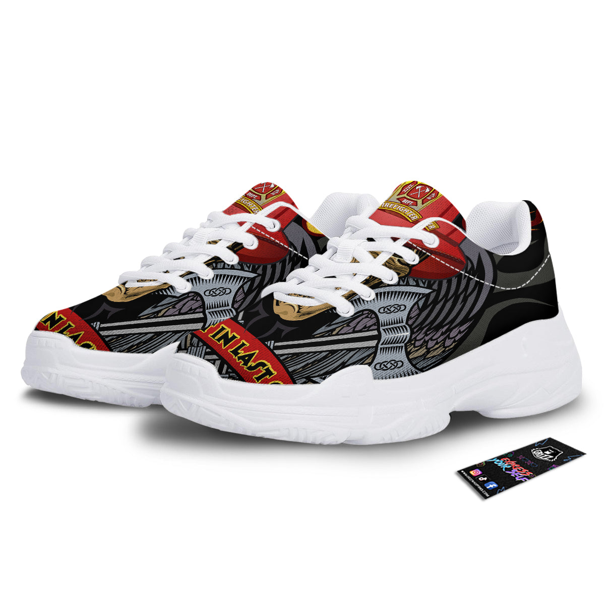 Firefighter Volunteer Print White Chunky Shoes-grizzshop