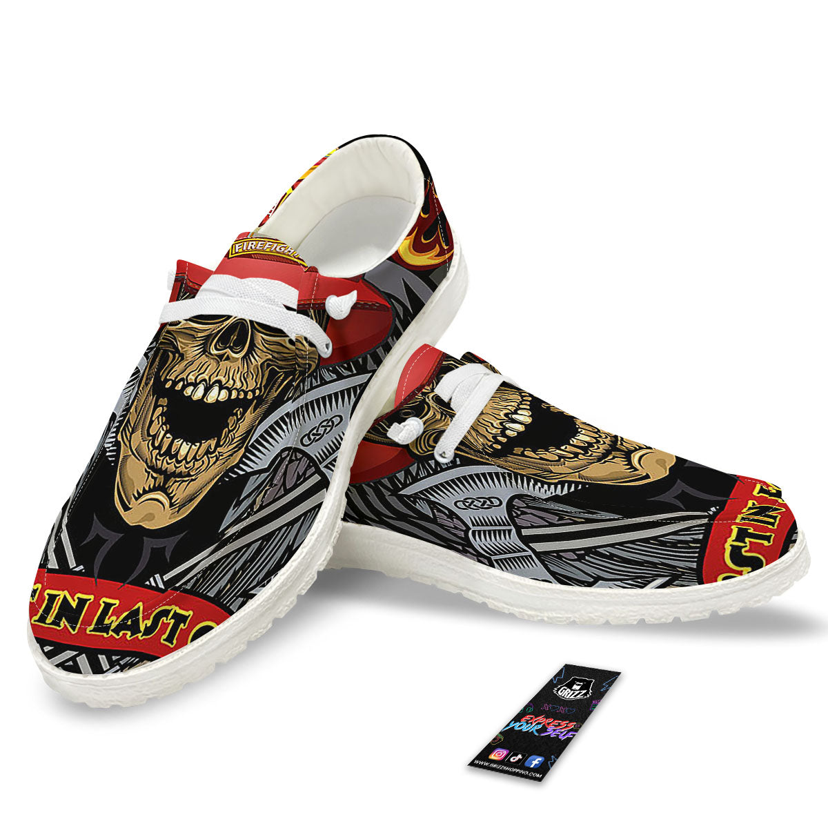Firefighter Volunteer Print White Loafers-grizzshop
