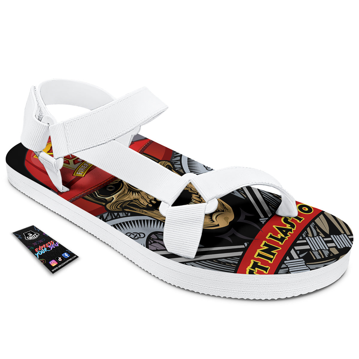 Firefighter Volunteer Print White Open Toe Sandals-grizzshop