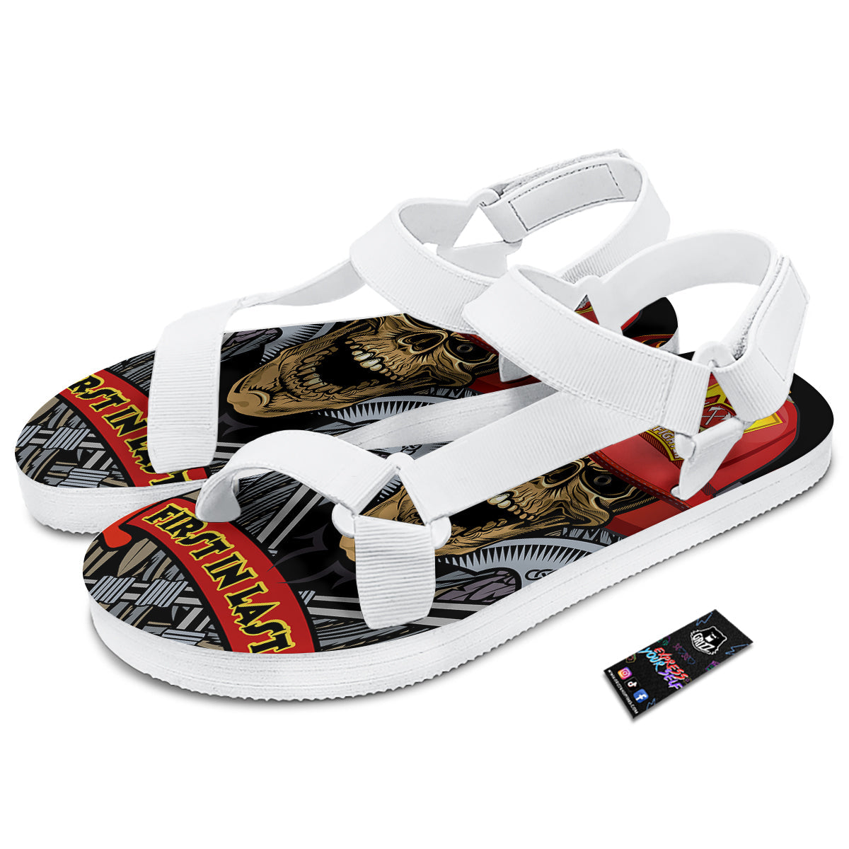 Firefighter Volunteer Print White Open Toe Sandals-grizzshop
