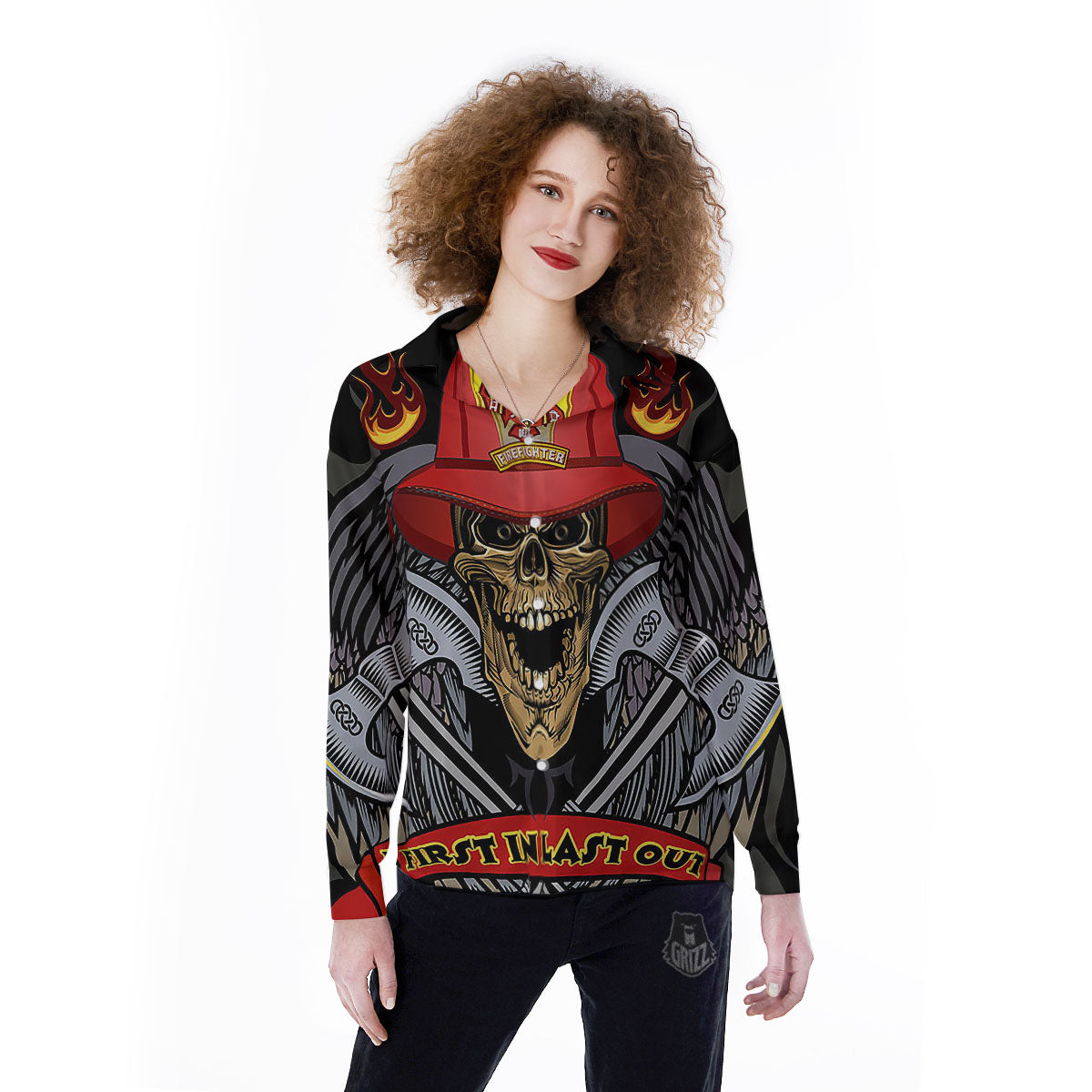 Firefighter Volunteer Print Women's Long Sleeve Shirts-grizzshop