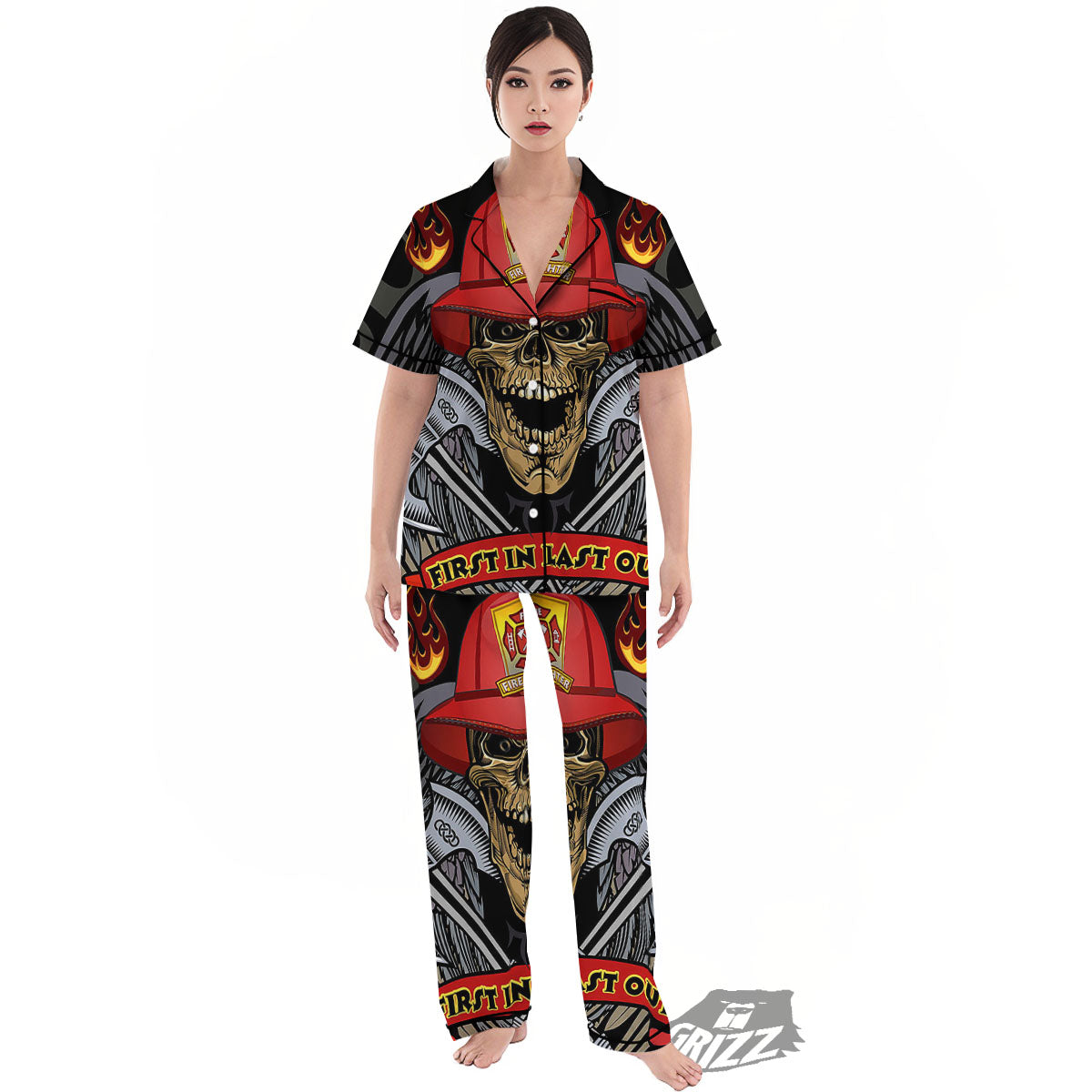 Firefighter Volunteer Print Women's Pajamas Set-grizzshop