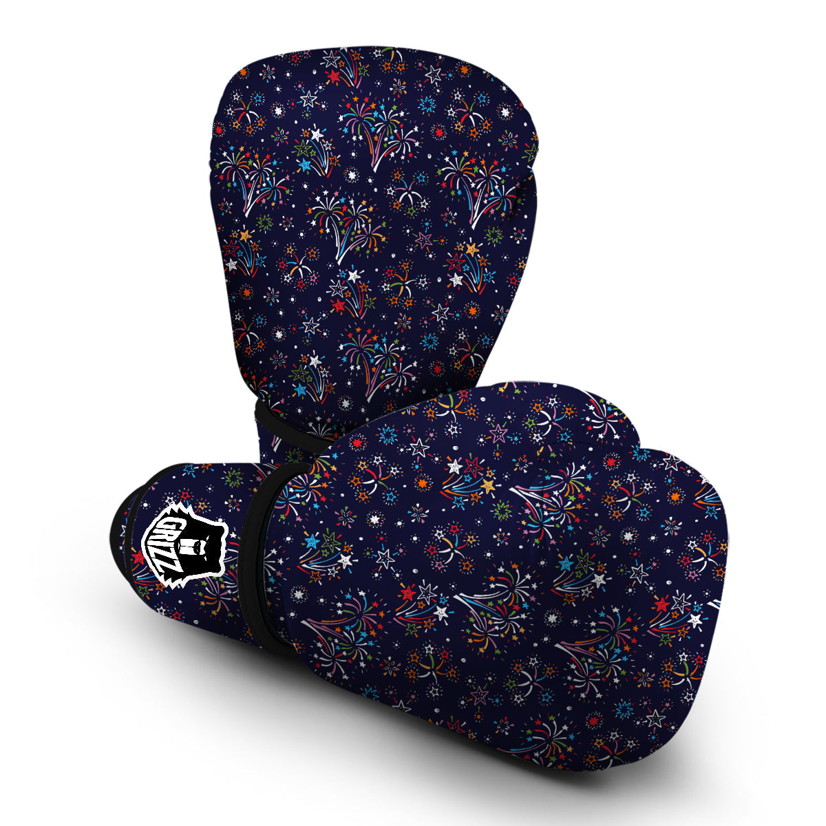 Firework Black And Colorful Print Pattern Boxing Gloves-grizzshop