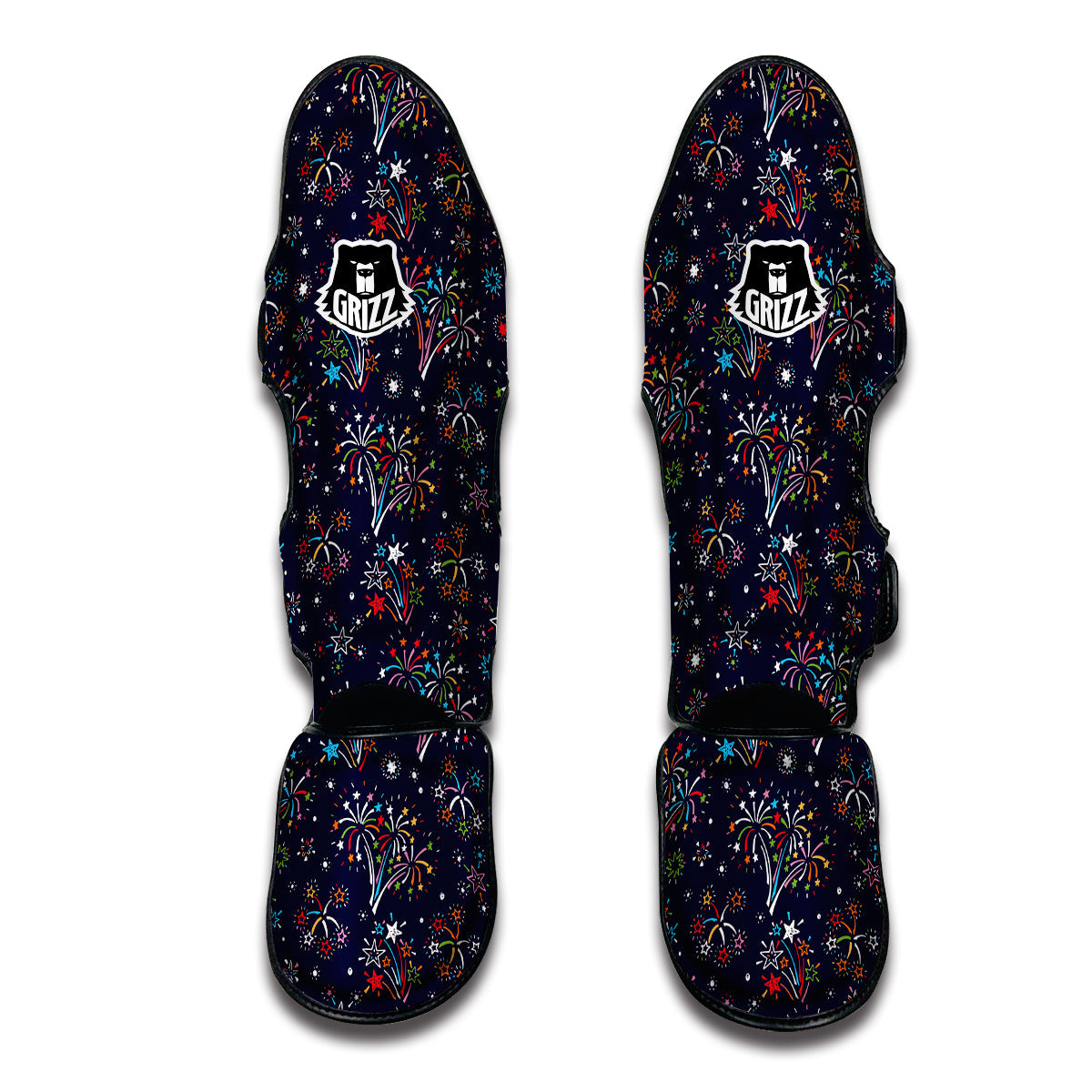 Firework Black And Colorful Print Pattern Muay Thai Shin Guards-grizzshop