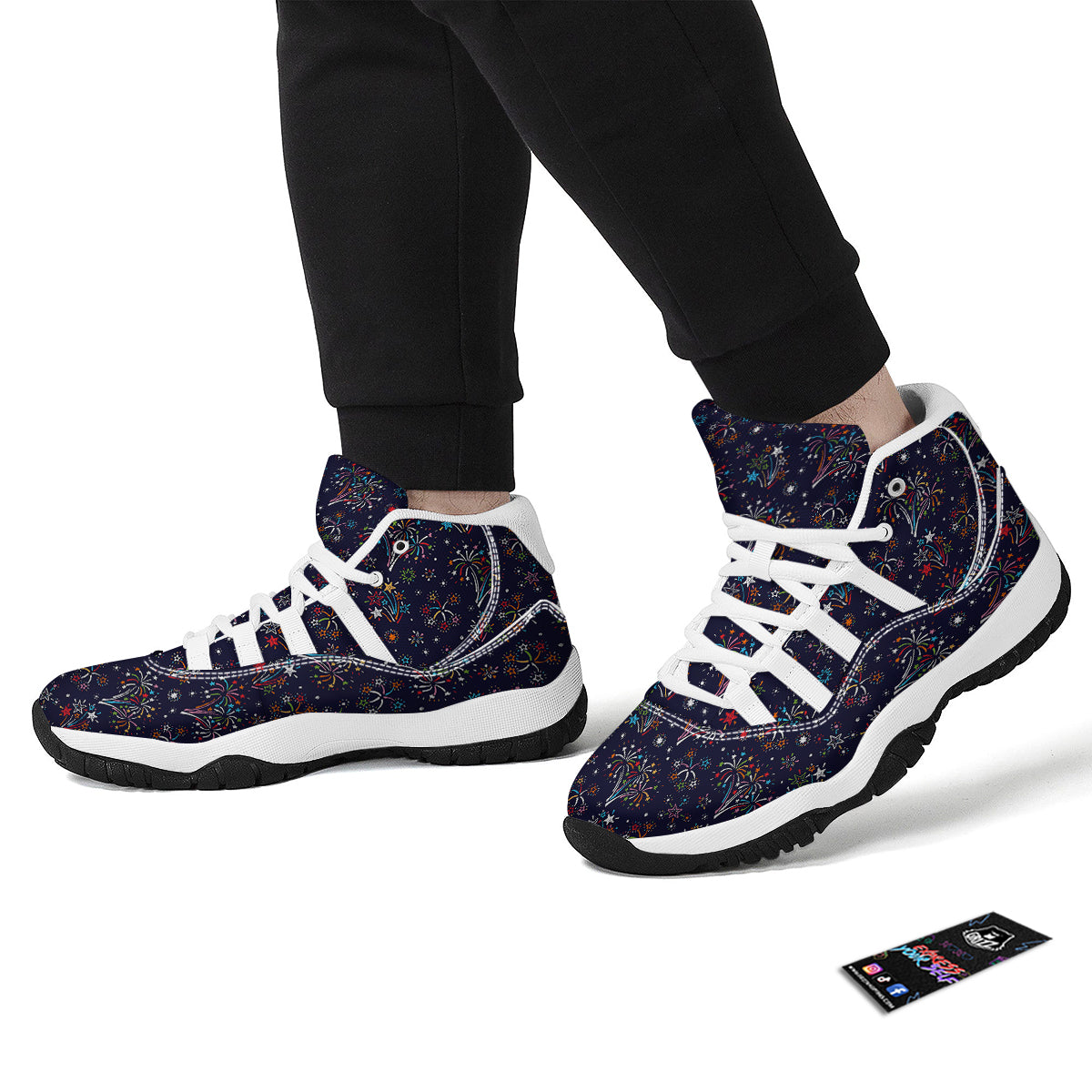 Firework Black And Colorful Print Pattern White Bball Shoes-grizzshop