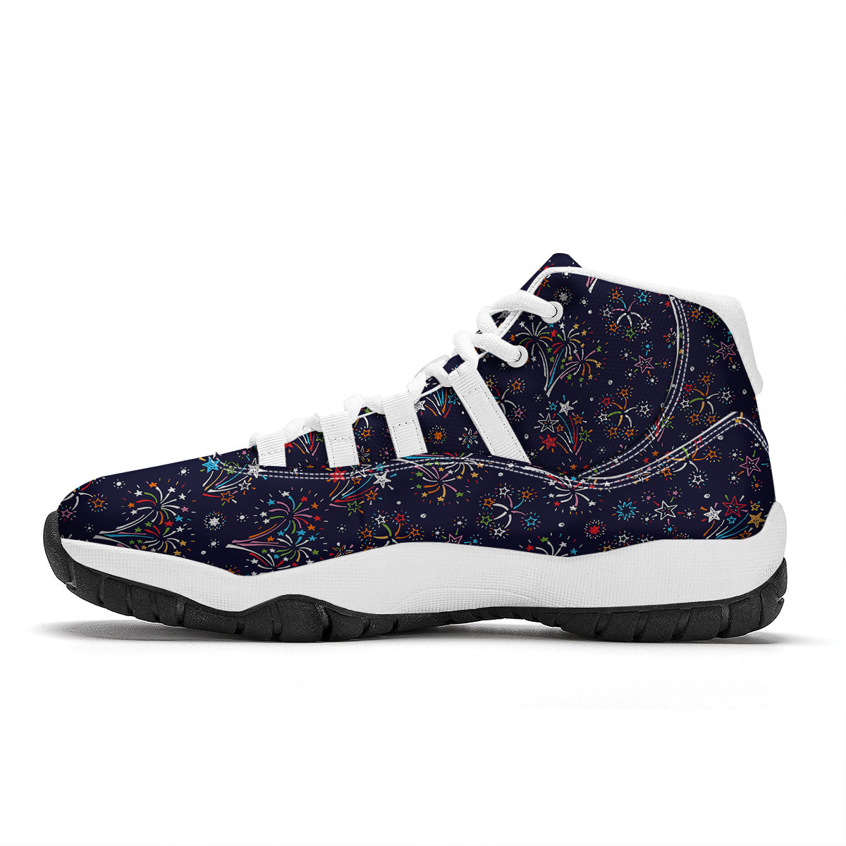 Firework Black And Colorful Print Pattern White Bball Shoes-grizzshop