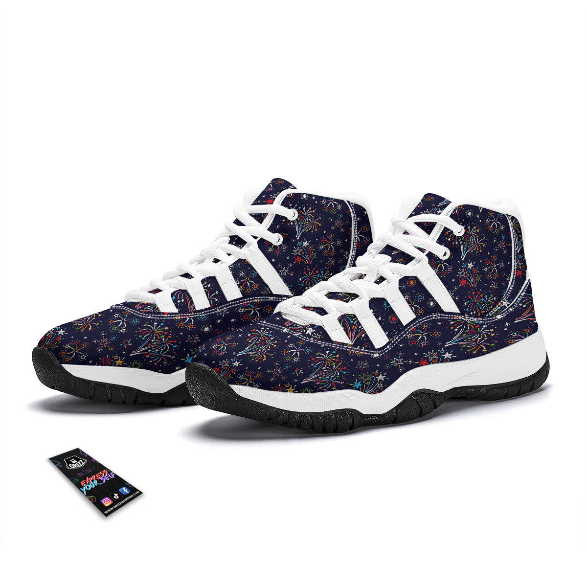 Firework Black And Colorful Print Pattern White Bball Shoes-grizzshop