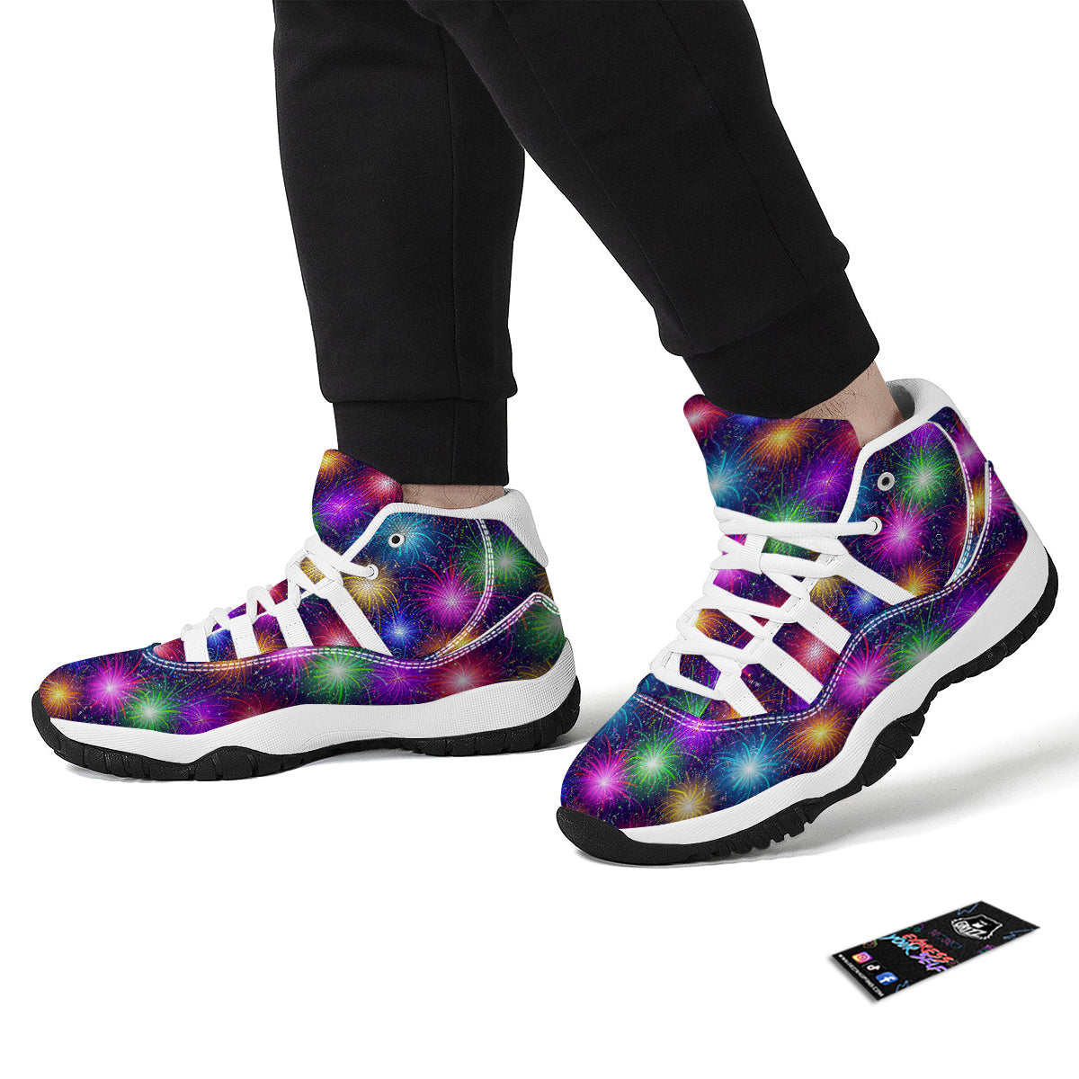 Firework Colorful Print Pattern White Bball Shoes-grizzshop