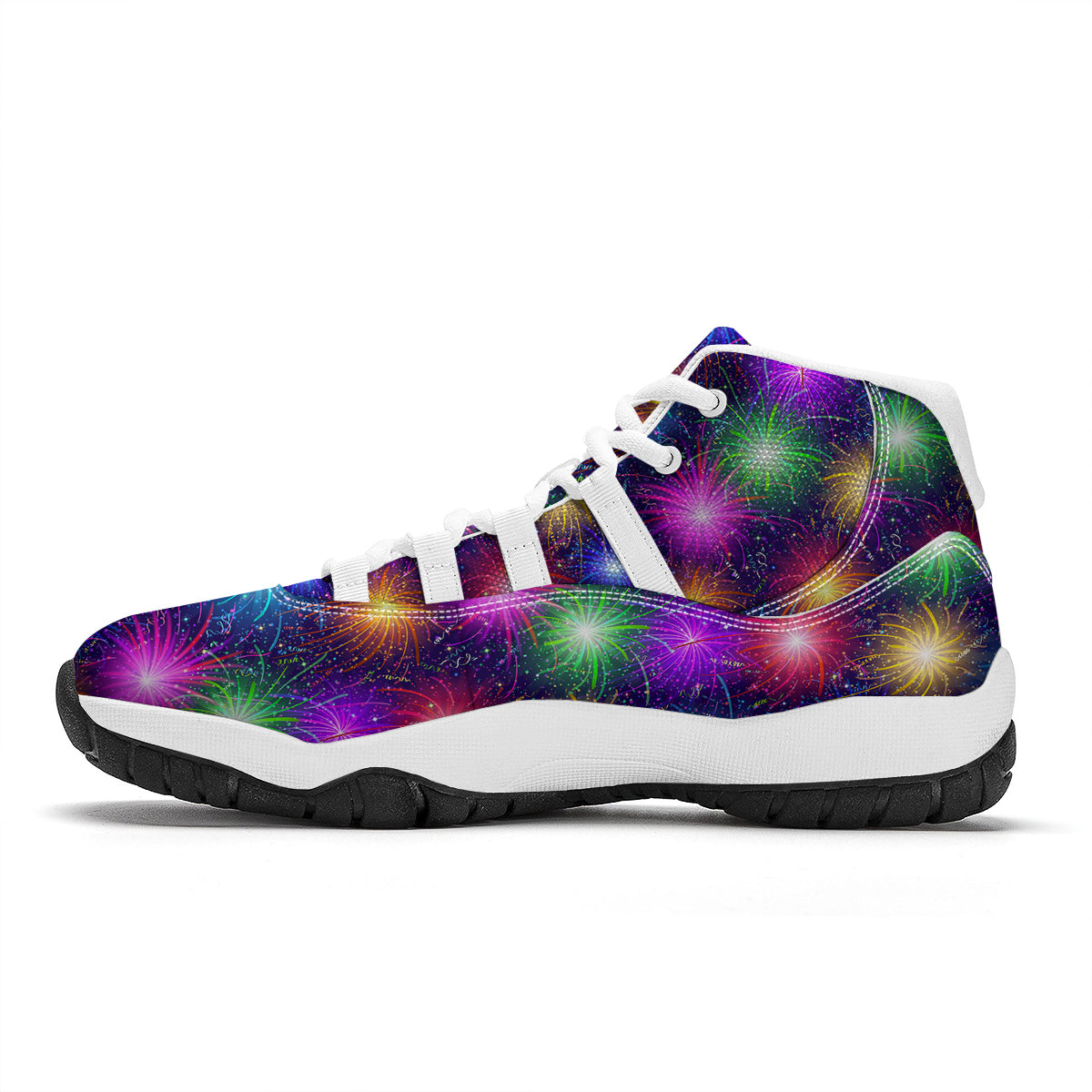 Firework Colorful Print Pattern White Bball Shoes-grizzshop