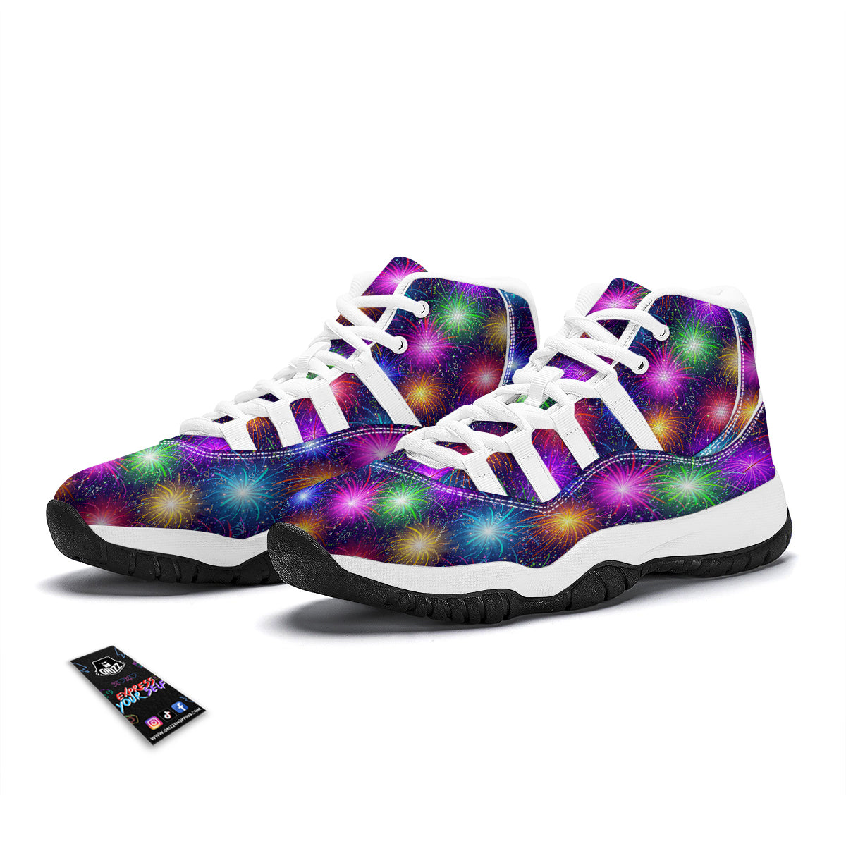 Firework Colorful Print Pattern White Bball Shoes-grizzshop