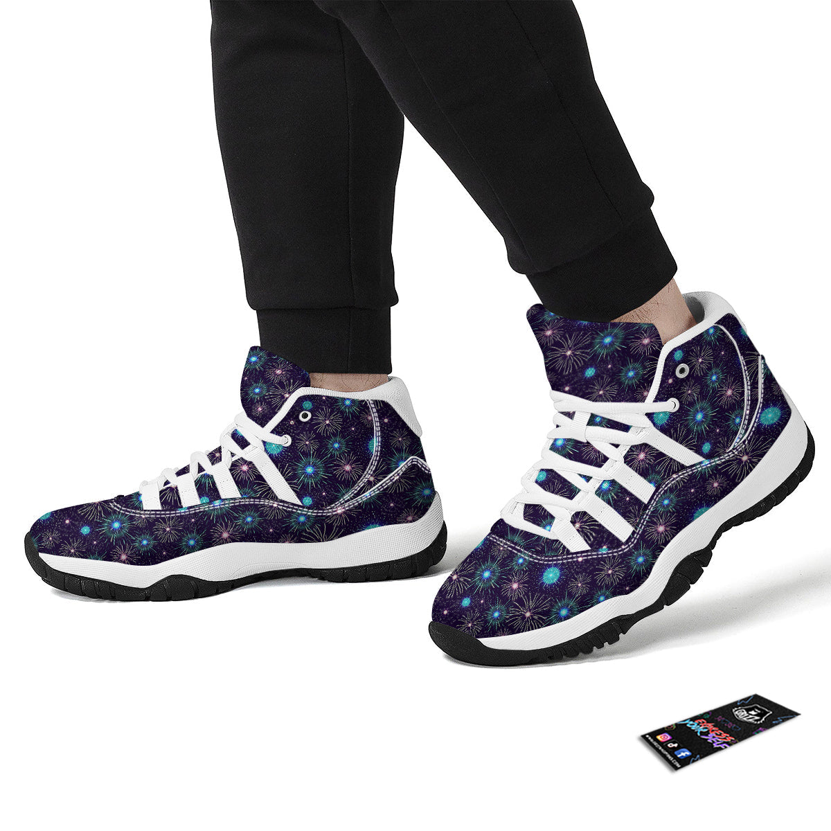 Firework Fetival Print Pattern White Bball Shoes-grizzshop