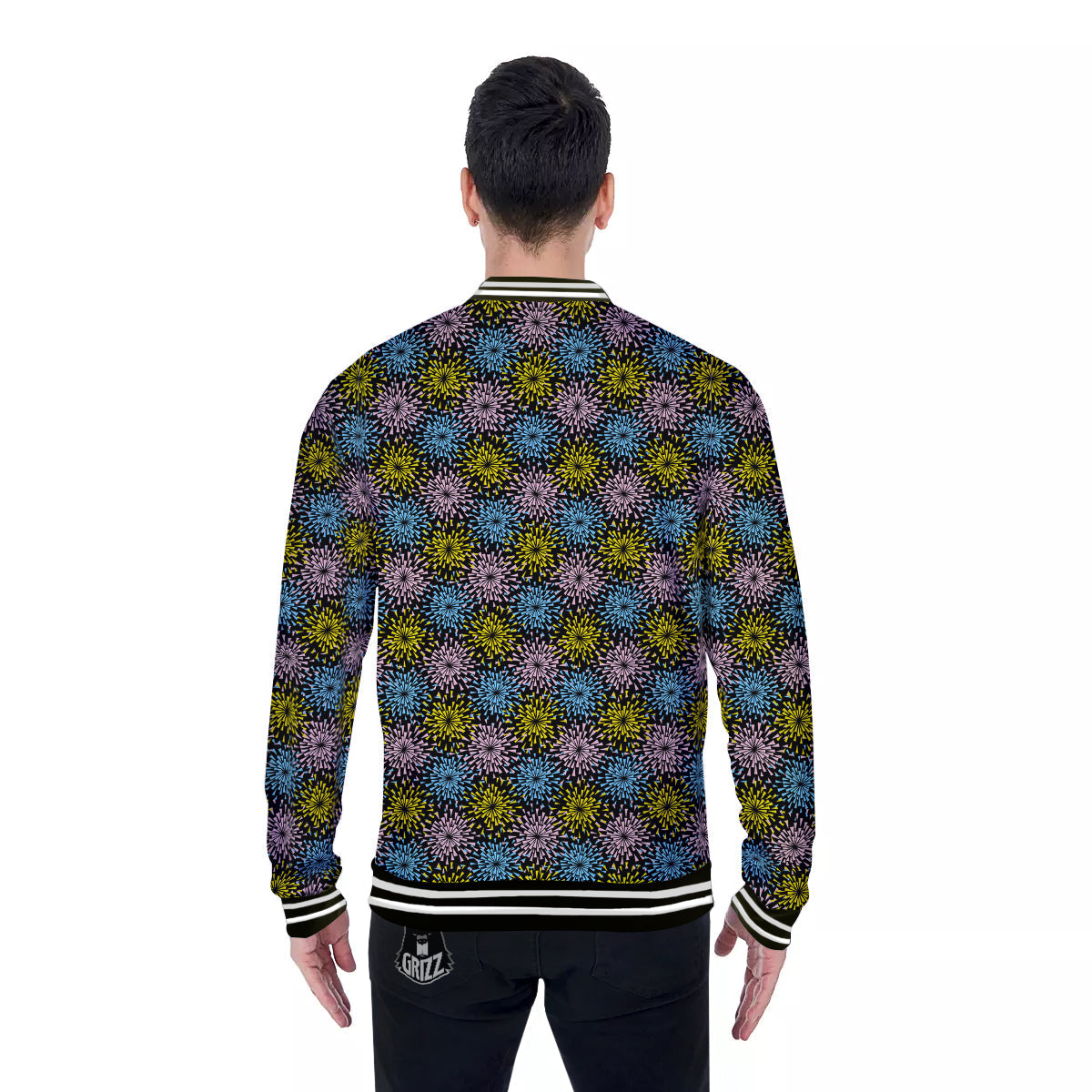 Fireworks Flowers Abstract Print Pattern Baseball Jacket-grizzshop