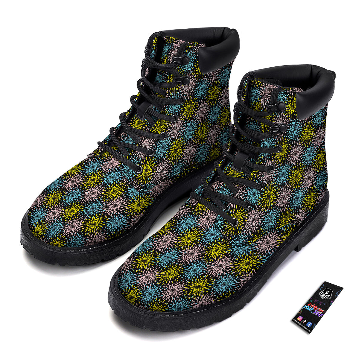 Fireworks Flowers Abstract Print Pattern Boots-grizzshop