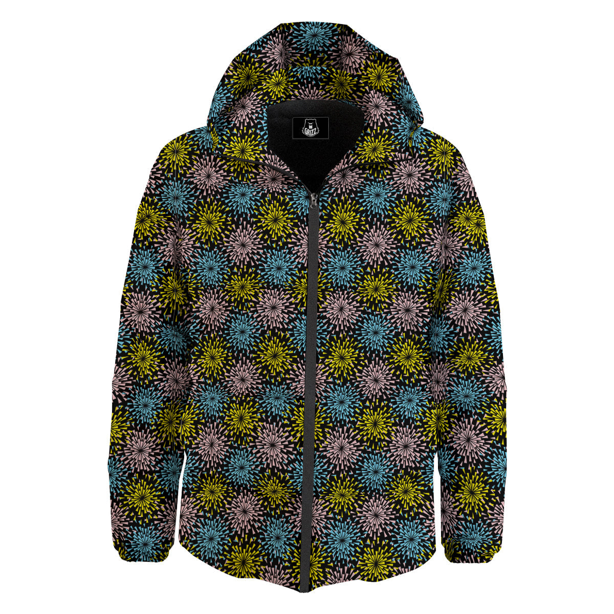 Fireworks Flowers Abstract Print Pattern Down Jacket-grizzshop