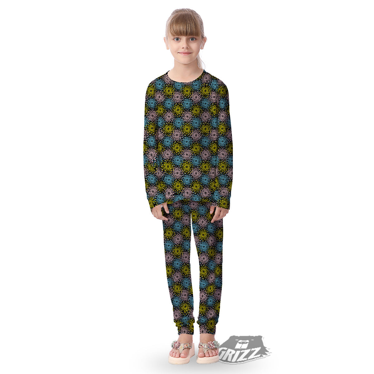 Fireworks Flowers Abstract Print Pattern Kid's Pajamas-grizzshop