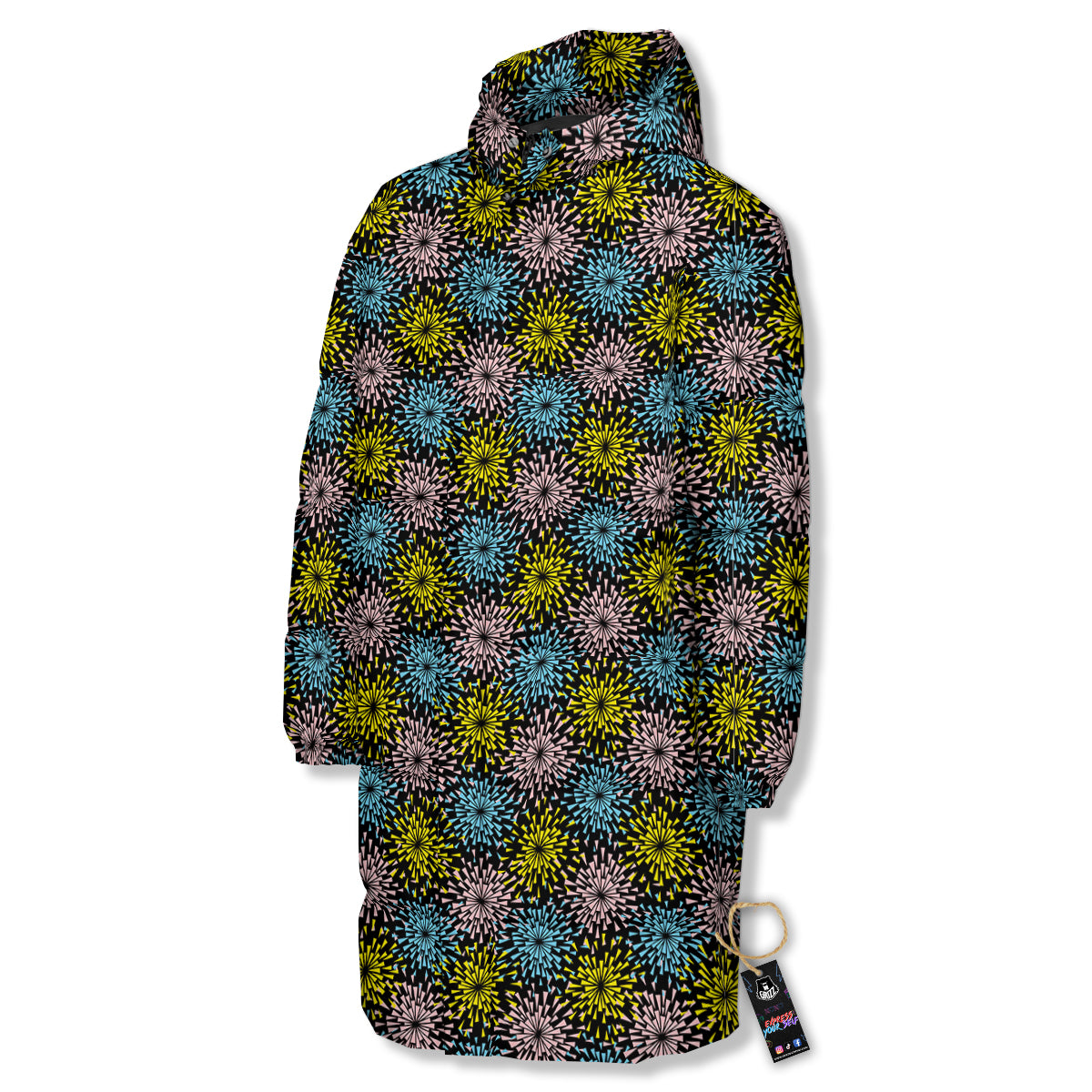 Fireworks Flowers Abstract Print Pattern Long Down Jacket-grizzshop