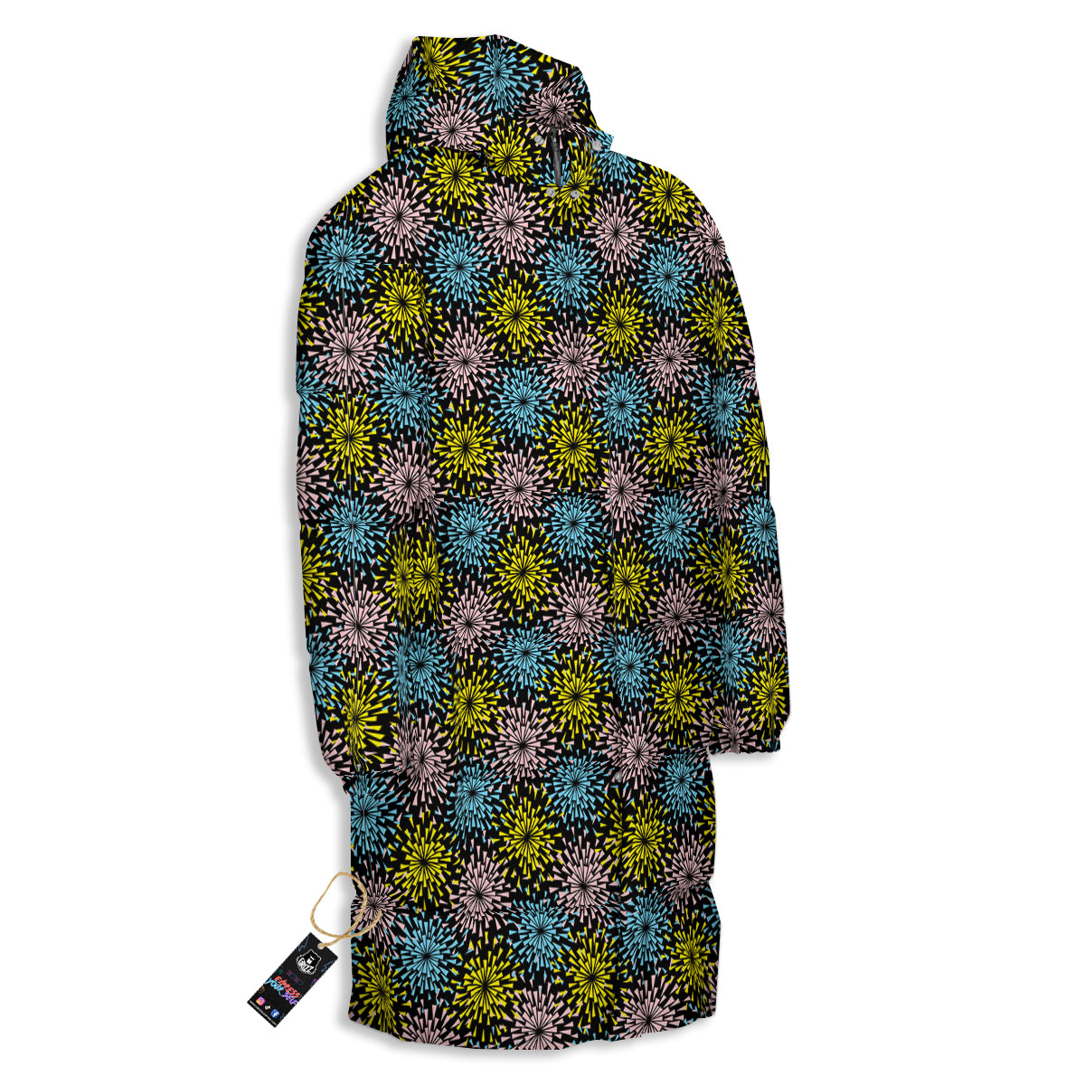 Fireworks Flowers Abstract Print Pattern Long Down Jacket-grizzshop