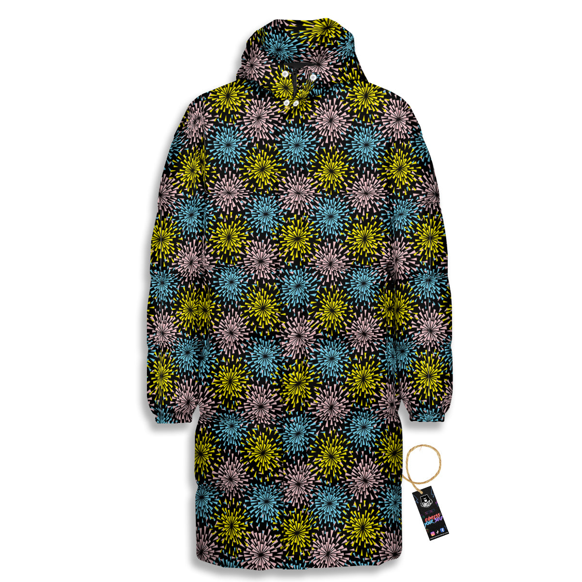 Fireworks Flowers Abstract Print Pattern Long Down Jacket-grizzshop