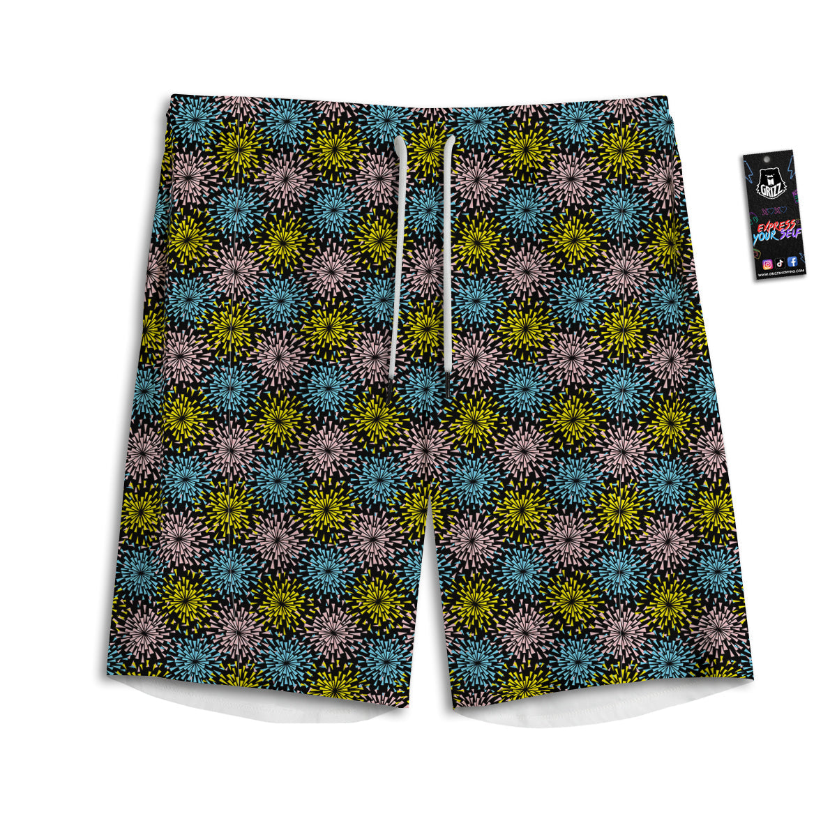 Fireworks Flowers Abstract Print Pattern Men's Athletic Shorts-grizzshop