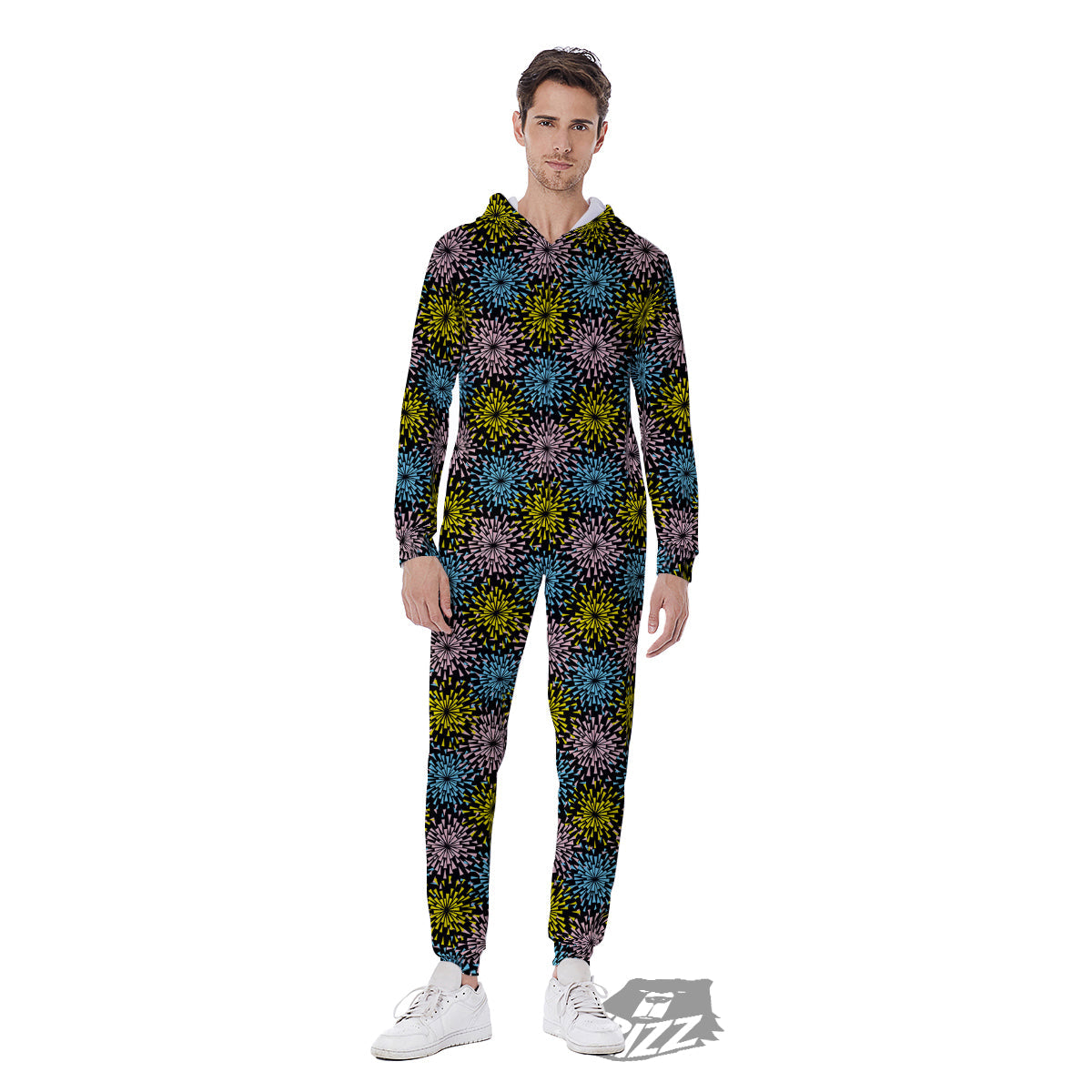 Fireworks Flowers Abstract Print Pattern Men's Jumpsuit-grizzshop
