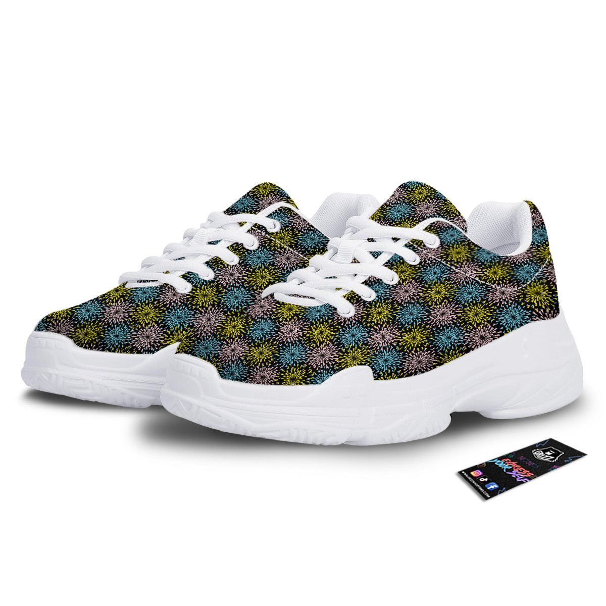 Fireworks Flowers Abstract Print Pattern White Chunky Shoes-grizzshop