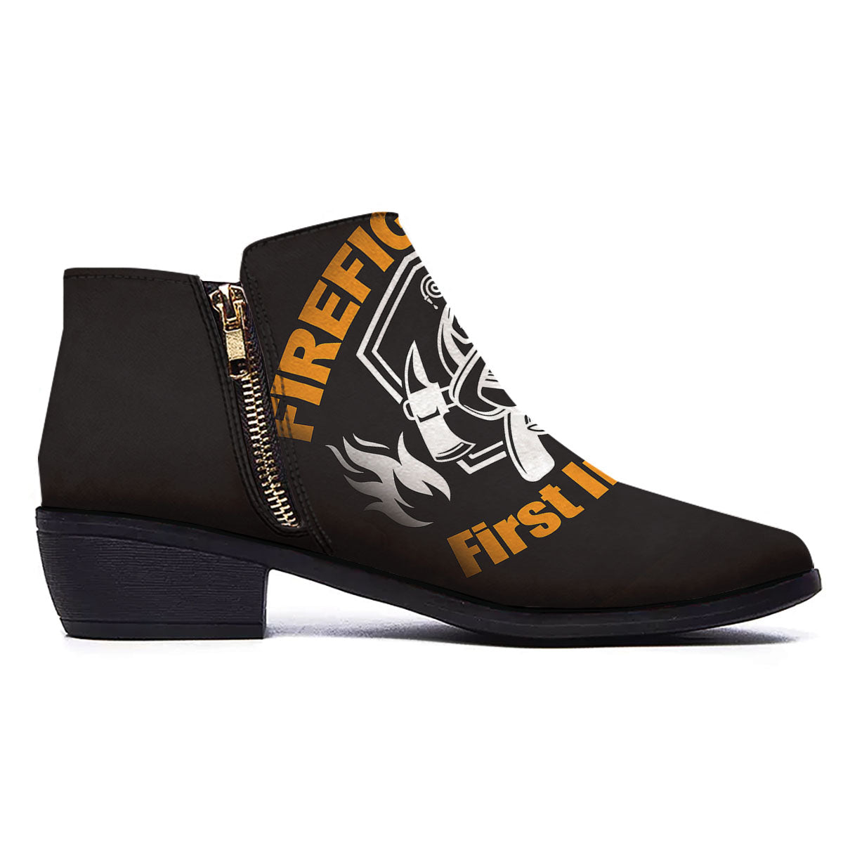 First In Last Out Firefighter Print Ankle Boots-grizzshop