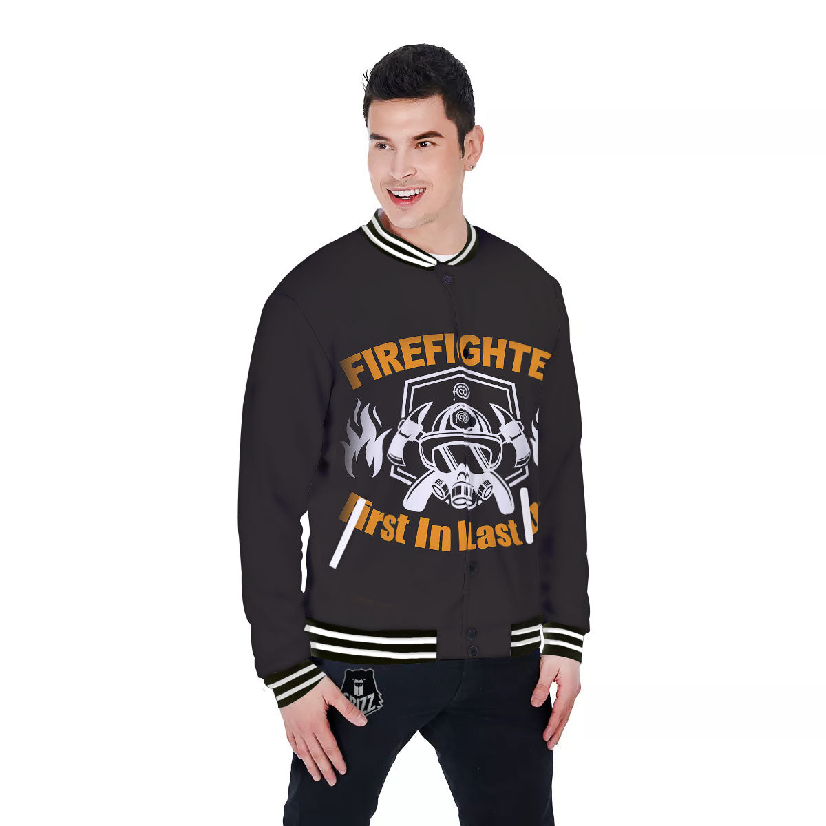 First In Last Out Firefighter Print Baseball Jacket-grizzshop