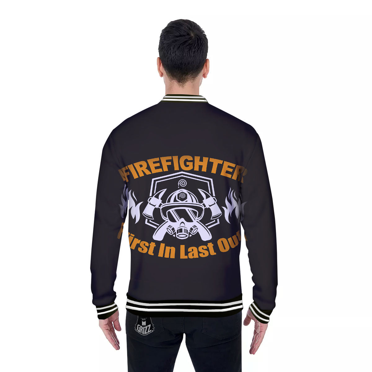 First In Last Out Firefighter Print Baseball Jacket-grizzshop