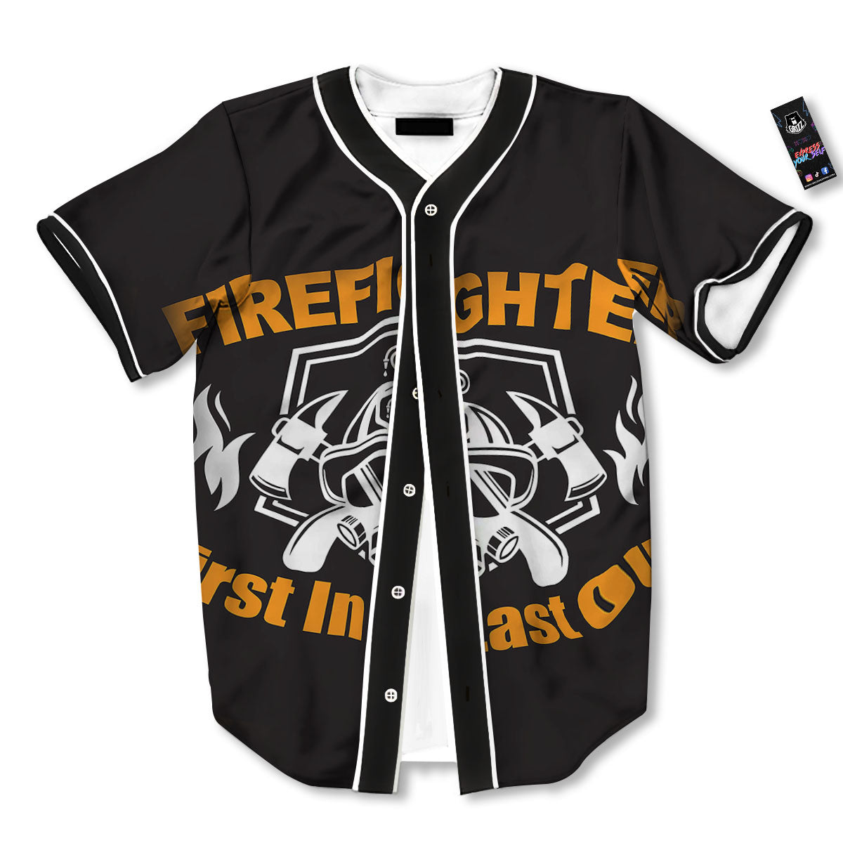 First In Last Out Firefighter Print Baseball Jersey-grizzshop