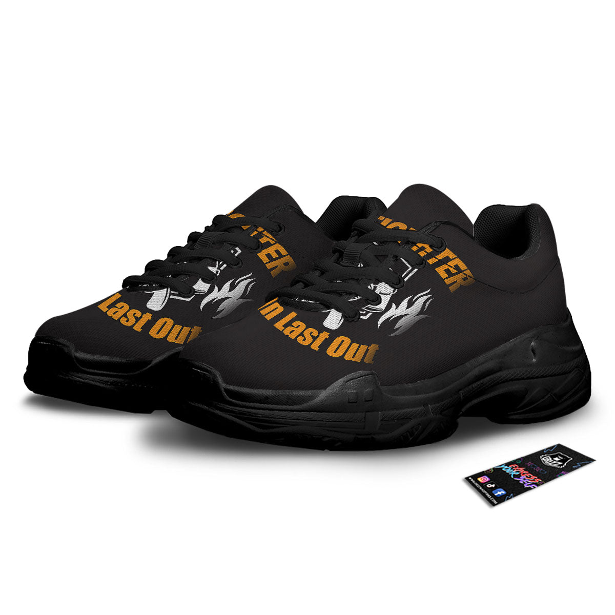 First In Last Out Firefighter Print Black Chunky Shoes-grizzshop