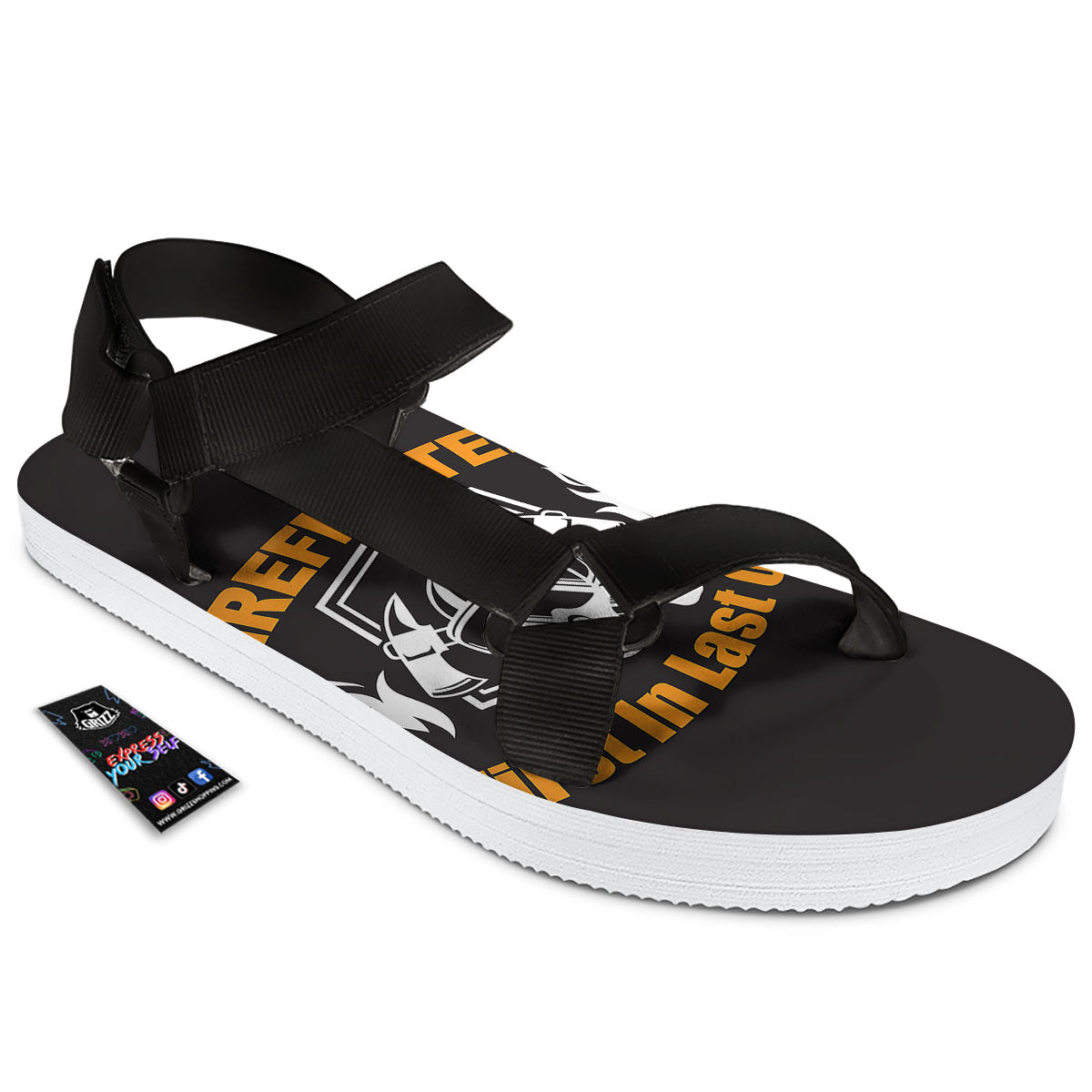 First In Last Out Firefighter Print Black Open Toe Sandals-grizzshop