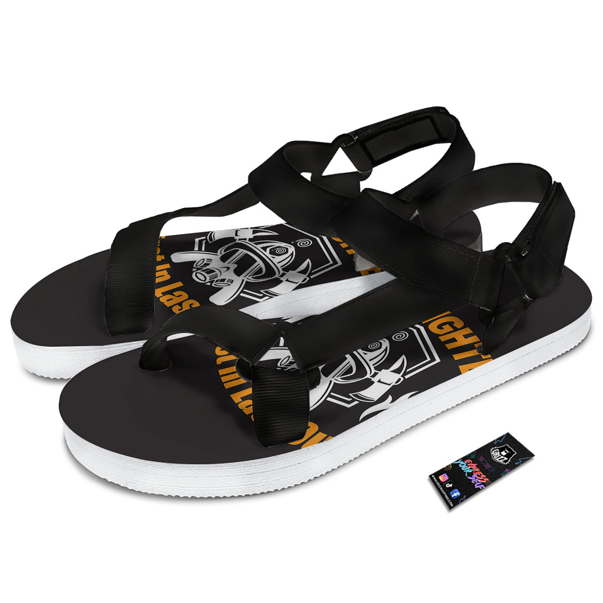 First In Last Out Firefighter Print Black Open Toe Sandals-grizzshop