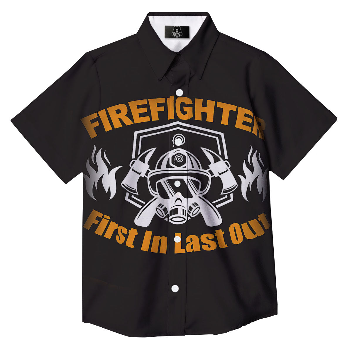 First In Last Out Firefighter Print Button Up Shirt-grizzshop