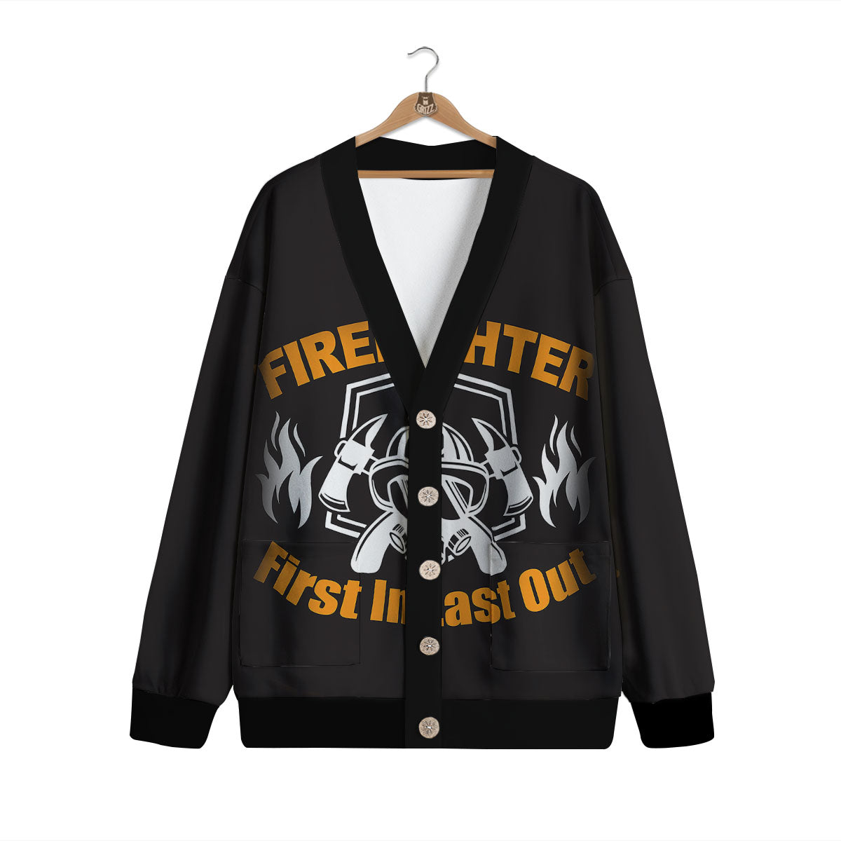 First In Last Out Firefighter Print Cardigan-grizzshop