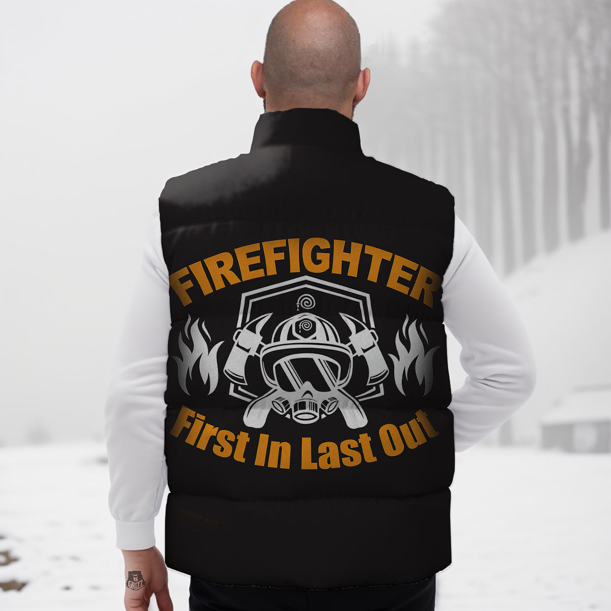 First In Last Out Firefighter Print Down Vest
