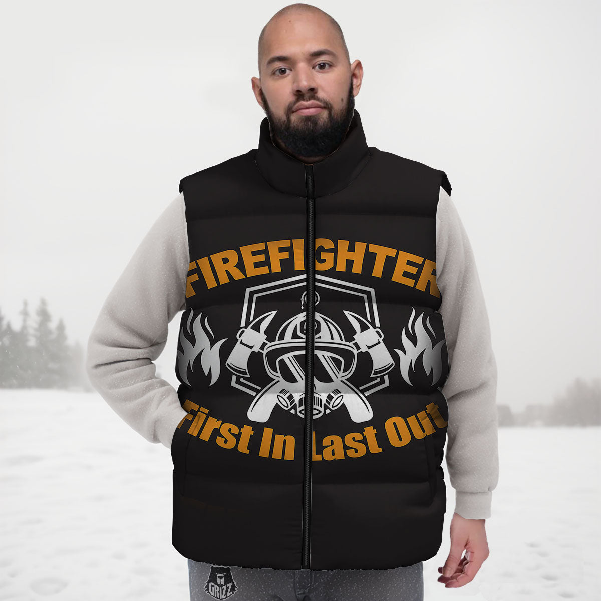 First In Last Out Firefighter Print Down Vest