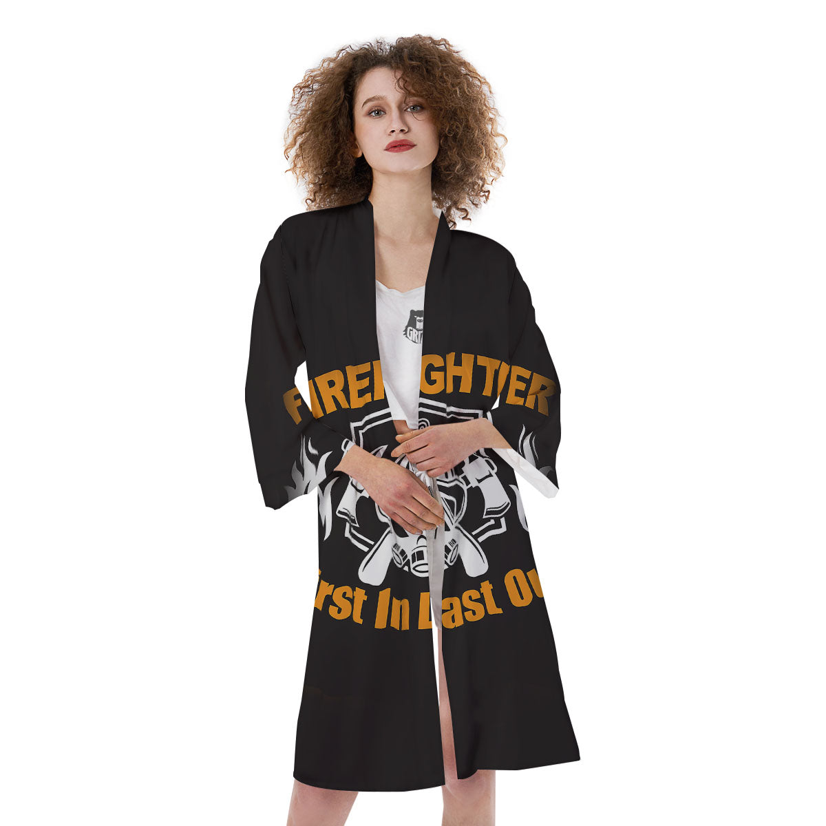 First In Last Out Firefighter Print Kimono-grizzshop