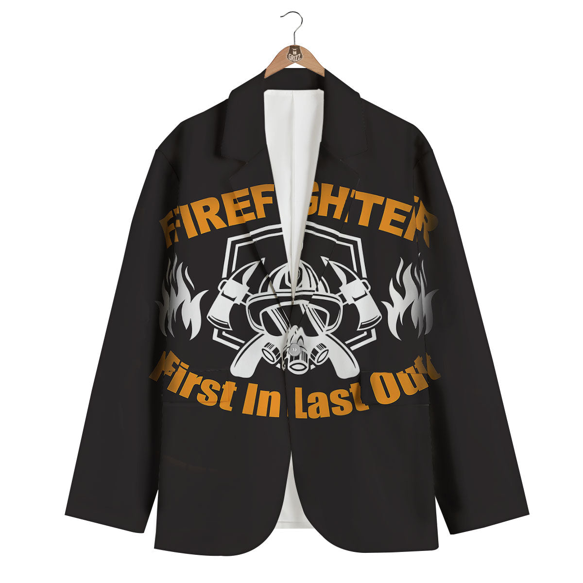 First In Last Out Firefighter Print Men's Blazer-grizzshop
